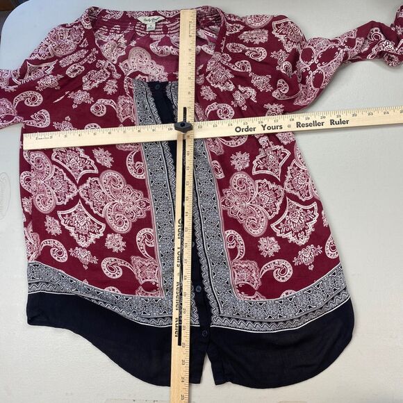 Lucky Brand Tunic Top Womens Small Boho Paisley Button Down Smocked Semi Sheer - Picture 6 of 10